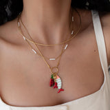 Gold Fish Charm Necklace With Enamel And Watermelon Pendant