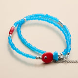 Blue Glass Beaded Fish Necklace With Red Glass Fish Charm