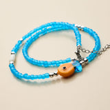 Blue Glass Beaded Fish Necklace With Orange Glass Fish Charm
