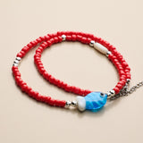 Red Glass Beaded Fish Necklace With Blue Glass Fish Charm