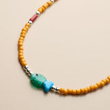 Orange Glass Beaded Fish Necklace With Green Glass Charm