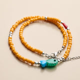 Orange Glass Beaded Fish Necklace With Green Glass Charm