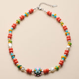 Red Multicolour Beaded Evil Eye Necklace