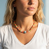 Red Multicolour Beaded Evil Eye Necklace