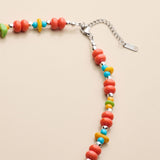 Red Multicolour Beaded Evil Eye Necklace