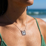 Silver Square Evil Eye Pendant Necklace
