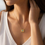 Gold Square Evil Eye Pendant Necklace