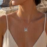Silver Square Evil Eye Pendant Necklace