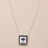 Silver Square Evil Eye Pendant Necklace
