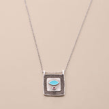 Silver Square Evil Eye Pendant Necklace