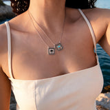 Silver Square Evil Eye Pendant Necklace