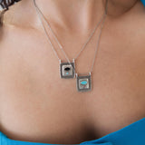 Silver Square Evil Eye Pendant Necklace