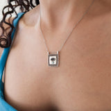 Silver Square Evil Eye Pendant Necklace
