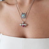 Silver Square Evil Eye Pendant Necklace