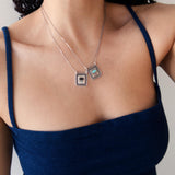 Silver Square Evil Eye Pendant Necklace