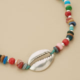 Multicolour Coral Beaded Choker Necklace With Silver Shell