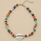 Multicolour Coral Beaded Choker Necklace With Silver Shell