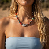 Multicolour Coral Beaded Choker Necklace With Silver Shell