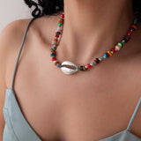 Multicolour Coral Beaded Choker Necklace With Silver Shell