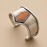 Antique Silver Wide Cuff Bracelet with Copper Brown Enamel