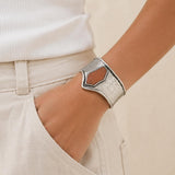 Antique Silver Wide Cuff Bracelet with Copper Brown Enamel