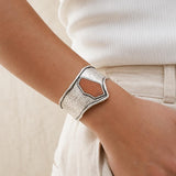 Antique Silver Wide Cuff Bracelet with Copper Brown Enamel