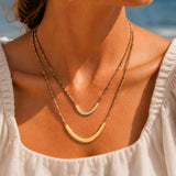 Gold Hematite & Crystal Beaded Arc Necklace