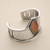 Antique Silver Wide Cuff Bracelet with Copper Brown Enamel