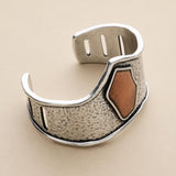 Antique Silver Wide Cuff Bracelet with Copper Brown Enamel