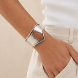 Antique Silver Wide Cuff Bracelet with Copper Brown Enamel