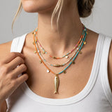 Orange Turquoise Miyuki Beaded Fish Pendant Necklace