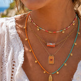 Orange Turquoise Miyuki Beaded Fish Pendant Necklace