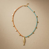 Orange Turquoise Miyuki Beaded Fish Pendant Necklace