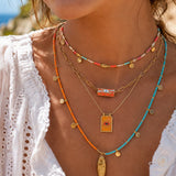 Orange Turquoise Miyuki Beaded Fish Pendant Necklace