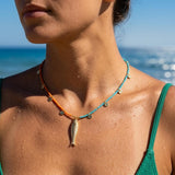 Orange Turquoise Miyuki Beaded Fish Pendant Necklace