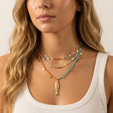 Orange Turquoise Miyuki Beaded Fish Pendant Necklace
