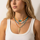 Orange Turquoise Miyuki Beaded Fish Pendant Necklace