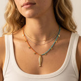 Orange Turquoise Miyuki Beaded Fish Pendant Necklace