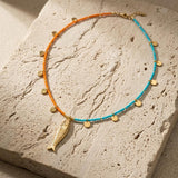 Orange Turquoise Miyuki Beaded Fish Pendant Necklace