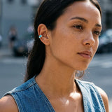 Silver Enamel Ear Cuff, Black Brown Turquoise, Single Open Hoop Earring, Chunky Curved Jewelry no piercing huggie, conch ear cuff earring