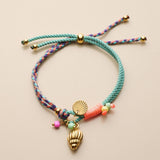 Colourful Summer Charm Bracelet, Adjustable Cord Bracelet, Turtle Fish Shell Beach Bracelet