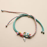 Colourful Summer Charm Bracelet, Adjustable Cord Bracelet, Turtle Fish Shell Beach Bracelet