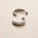 Silver Textured Hoop Earrings, Titanium Pin Chunky Crescent Earrings