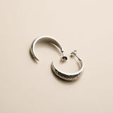Silver Textured Hoop Earrings, Titanium Pin Chunky Crescent Earrings