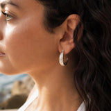 Silver Textured Hoop Earrings, Titanium Pin Chunky Crescent Earrings