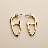 Gold Organic Drop Earrings, Titanium Pin Statement Earrings, Sculptural Jewelry gold plated oval chunky large hoops, bold organic hoops