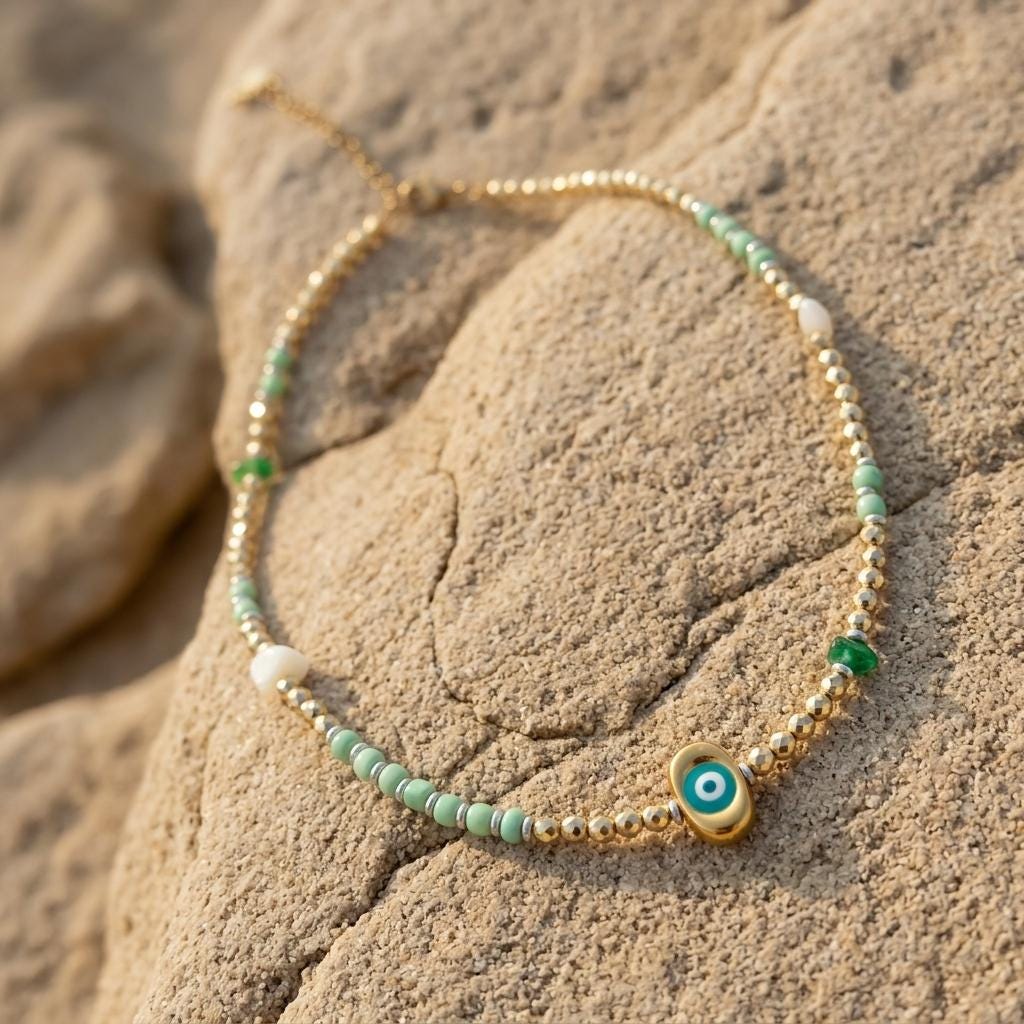 Gold Beaded Evil Eye Necklace