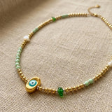Gold Beaded Evil Eye Necklace