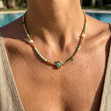 Gold Beaded Evil Eye Necklace