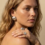 Silver Clam Shell Stud Earrings